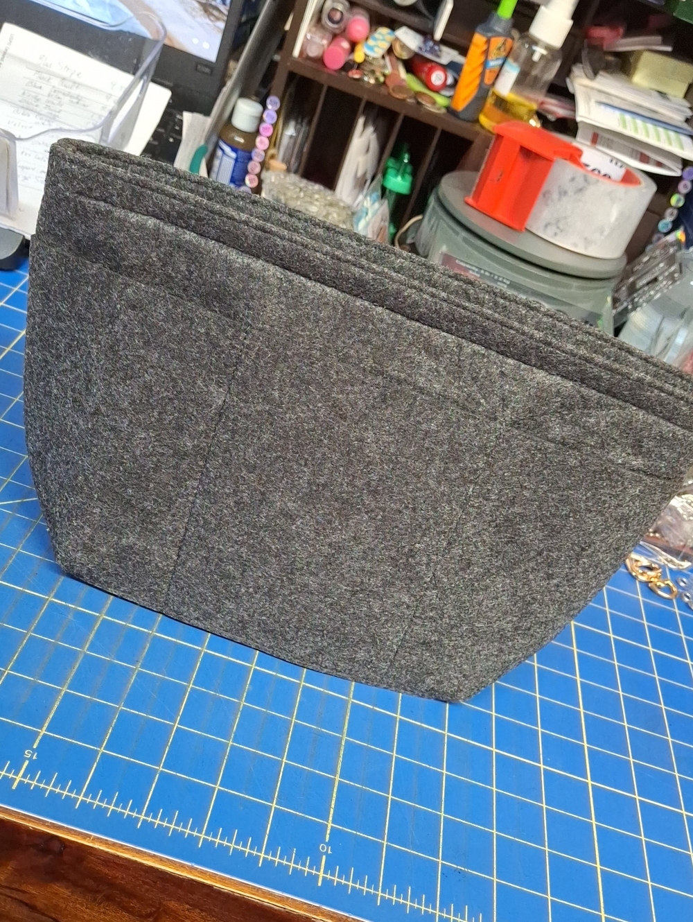 Gray Charcoal Color Felt Purse Insert Zipper Top 9x8x5
